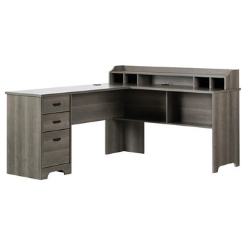 Pemberly Row Contemporary L-Shaped Desk-Gray Maple-Pemberly Row Contemporary