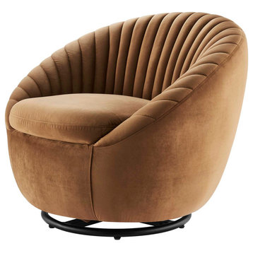ArmTufted Chair Swivel Accent Tufted Chair, Black Brown, Velvet, Modern, Lounge