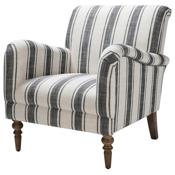 Mid-century Stripe Armchair With Wing Back, Black