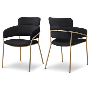 Yara Upholstered Dining Chair (Set of 2), Black, Velvet