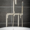 Contemporary Floor Mount Tub Filler Faucet/Handshower, Nickel, Metal Levers