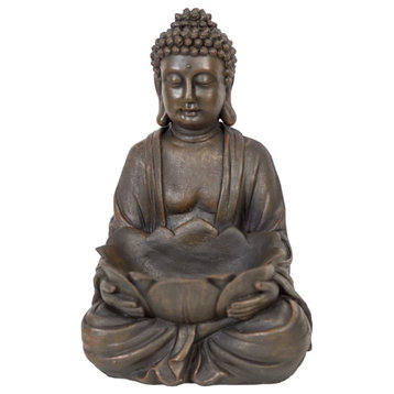 Seated Buddha With Lotus Bowl, 11.75" Tall