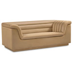 Meridian Furniture - Cascade Upholstered Set, Camel, Velvet, Loveseat - Add instant modern pizzazz to your living room or den with this Cascade velvet fabric loveseat. Upholstered from top to bottom in soft camel velvet upholstery, this chic loveseat adds contemporary flair to any space you choose to use it in. Curved arms and a sleek profile make this love seat beautiful to behold while deep channel tufting adds to its long-term durability and adds a textural feel. Thickly padded arms, back and seat make this chair perfect for curling up in while watching TV or reading the latest bestseller.