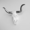 Faux Large Carved Texas Longhorn Skull Wall Decor, White and Silver