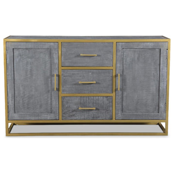 Raven Grey Mango Wood Dining Side board With Gold Iron