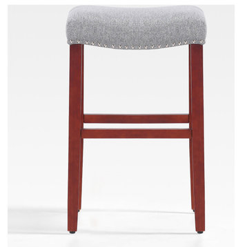 WestinTrends 29" Upholstered Backless Saddle Seat Bar Height Stool, Bar Stool, Cherry/Gray