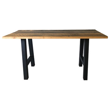 Evans Reclaimed Wooden Table, Counter Height 36", Metal Base