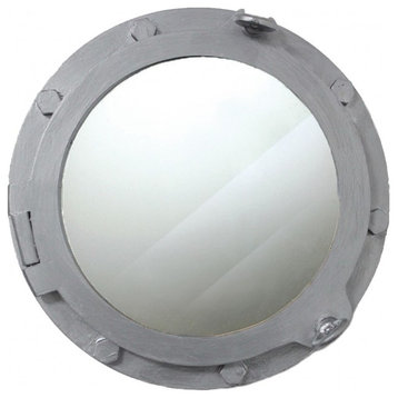17" Wooden Porthole Mirror With Silver Finish