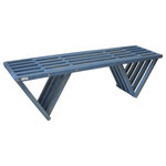 GloDea/XQuare - Moder Design Wood Bench, Made in America by GloDea 54", Blue - The Modern design Bench 60 is made in America using premium pine. This backless bench is a sturdy design that highlights an inventive look, as can be seen in its slatted top and triangular legs. While durable enough to withstand the elements, it can be used almost anywhere.