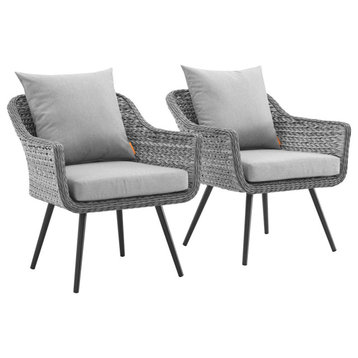 Endeavor Armchair Outdoor Patio Wicker Rattan Set of 2 Gray Gray