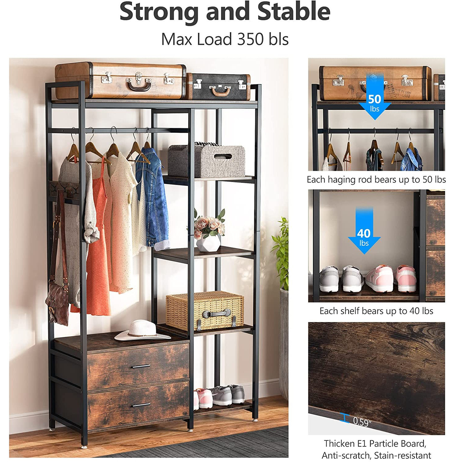 Tribesigns Freestanding Garment Rack With Shelves, Heavy Duty Clothing ...