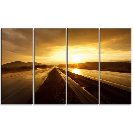 "Wet After Rain Road At Sunset" Extra Large Wall Art Landscape, 4Panel, 48"x28"