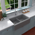 Karran USA - Karran Farmhouse Apron Front Quartz 34" Double Bowl Kitchen Sink, Grey - This elegant farmhouse design with its deep 9-1/4" apron blends function and form beautifully, and will look stunning in your new kitchen. It is manufactured from an extremely durable quartz composite material that will provide decades of trouble-free use. This farmhouse design is available in a choice of 6 elegant color choices to compliment any decor.
