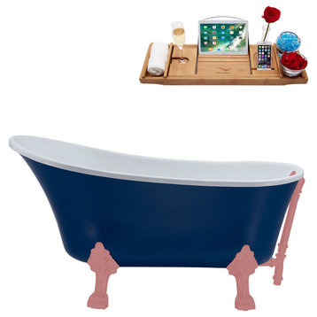 55" Streamline N369PNK-PNK Clawfoot Tub and Tray With External Drain