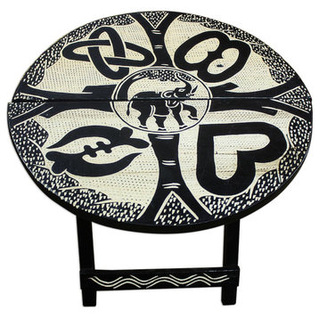 Novica Handmade Adinkra Elephant Wood Folding Table
