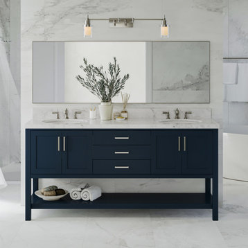 Ariel Magnolia 73" Oval Sinks Bath Vanity Carrara Marble Gray, Midnight Blue, 1.5" Carrara Marble