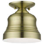Livex Lighting - Livex Lighting Endicott 1-Light Bell Petite Bell Semi-Flush, Antique Brass/White - The clean and crisp Endicott 1-light bell semi-flush makes a design statement with the smooth curve of its antique brass finish shade. A gleaming shiny white finish on the interior of the metal shade brings a refined touch of style.