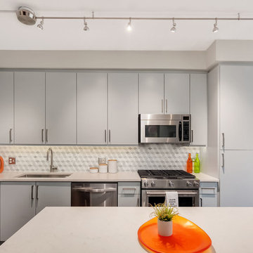 Fun, Contemporary Kitchen & Living Room in River North