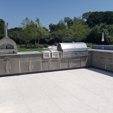 Resort like home boasts a resort like outdoor kitchen in BridgeHampton, NY