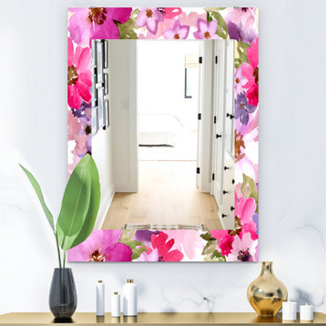 Designart Pink Blossom 44 Traditional Frameless Vanity Mirror, 24x32