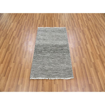 Ice Gray Grass Design Undyed 100% Wool Hand Knotted Oriental Rug, 2'5"x4'1"