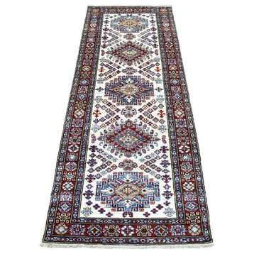 Hand Knotted Super Kazak With Colorful Geometric Medallions Wool Rug, 2'6"x6'9"