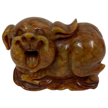 Consigned Antique Chinese Carved Jade Pig Statue, Zodiac Sign