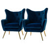 Upholstered Accent Chair With Tufted Back, Set of 2, Navy