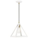 Livex Lighting - Pinnacle 1 Light Textured White With Antique Brass Accents Pendant - Influenced by the modern industrial style, this textured white one light mini pendant has a striking triangular shape. Both sleek and rustic, it's ideal for modern, contemporary or industrial style interiors.