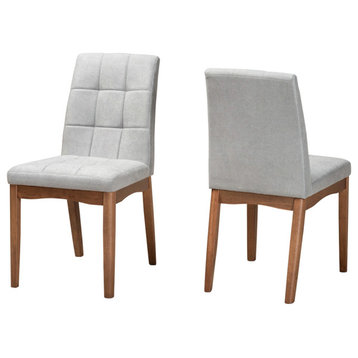 Whitby Scandinavian Modern Walnut Effect 2-Piece Dining Chair Set, Light Gray