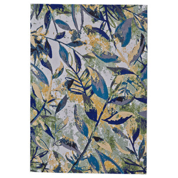 Weave & Wander Omari Contemporary Botanical Rug, Green/Blue, 8'x11'