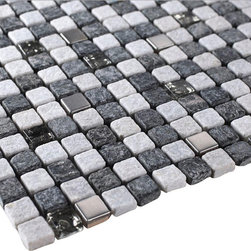 Dark Grey and Light Grey Luxury Square Pebble Stone with Stainless Steel Mosaic - Home Accessories & Decor