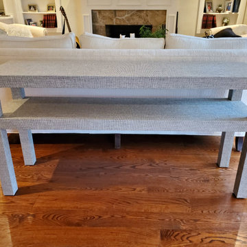 60 inch Console Table with Shelf. Open Paperweave Color Sky