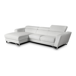 Sparta Mini White Italian Leather SectionaI Sofa with Left Chaise - Sectional Sofas