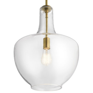 Kichler Everly 1 Light Pendant, Natural Brass, Clear
