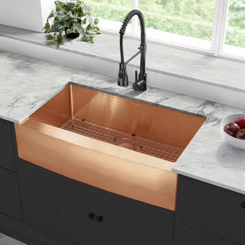 Rivage 36"x21" Stainless Steel Single Basin Farmhouse Apron Sink, Rose Gold