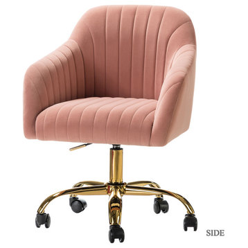 Swivel Rolling Task Chair With Tufted Back, Pink