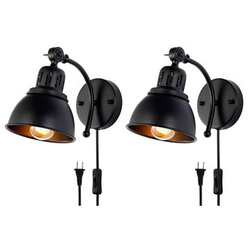 2 Pack Plug In Wall Sconce Light Vintage Black Wall Mount Light Fixture