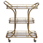 Uttermost - Stassi Serving Cart - Hand forged in solid iron, this transitional bar cart features three tray style mirrored shelves finished in antiqued gold, complete with rolling casters.