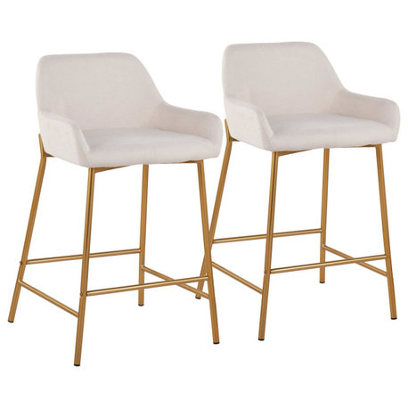 Daniella Fixed-Height Counter Stool, Set of 2, Gold Metal, Cream Fabric