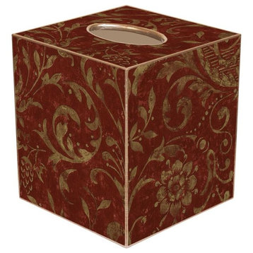 TB417-Red Damask Tissue Box Cover