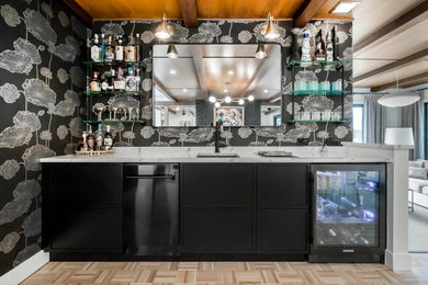 Example of a transitional home bar design in Denver