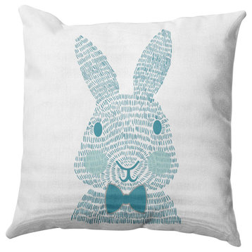Monochrome Bunny Easter Decorative Throw Pillow, Explorer Blue, 18x18"