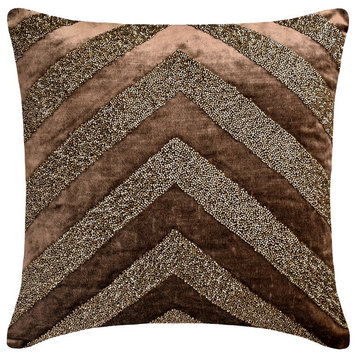 Brown Velvet Beaded Embroidery 18"x18" Throw Pillow Cover - Brown Summit