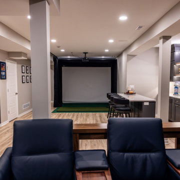 Shawnee, KS Basement Remodel with Custom Bar & Golf Simulator