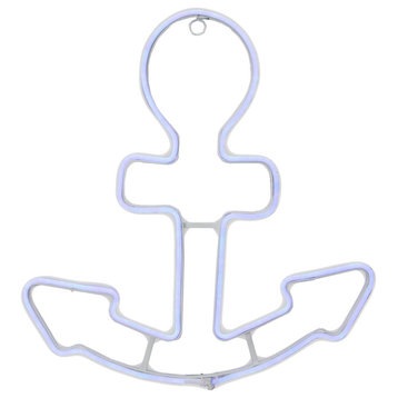 17" Neon Blue LED Lighted Anchor Window Silhouette Decor