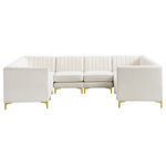 Meridian Furniture - Alina Velvet Modular U-Shaped Sectional, Cream, 8-Piece: 4 Armless Chair, 4 Corner Chair - Bring modern beauty to your space with the addition of this Alina Velvet Modular sectional. This beautiful sectional features deep channel tufting to ramp up its visual interest and add to its resilient demeanor. Its soft cream velvet upholstery blends nicely with existing elements in your room and is sleek to the touch, making this seat a super comfortable one. Part of the modular Alina collection, this sectional has a latch that attaches it to other pieces to create your custom seating arrangement.
