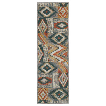 Casa Patchwork Lodge Blue and Multi Rug, 2'3"x7'6"