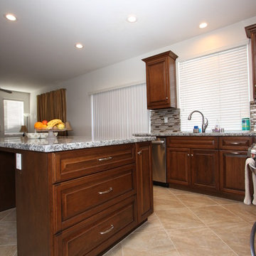 Cherry Kitchen with Modern Mosaic Backsplash