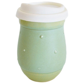 Turquoise Ceramic Travel Mug With Silicone Lid, 16 oz.